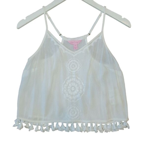 LILLY PULITZER WHITE EMBROIDERED TASSLE CROP TOP SLEEVELESS TOP RESORT XS - Picture 4 of 14
